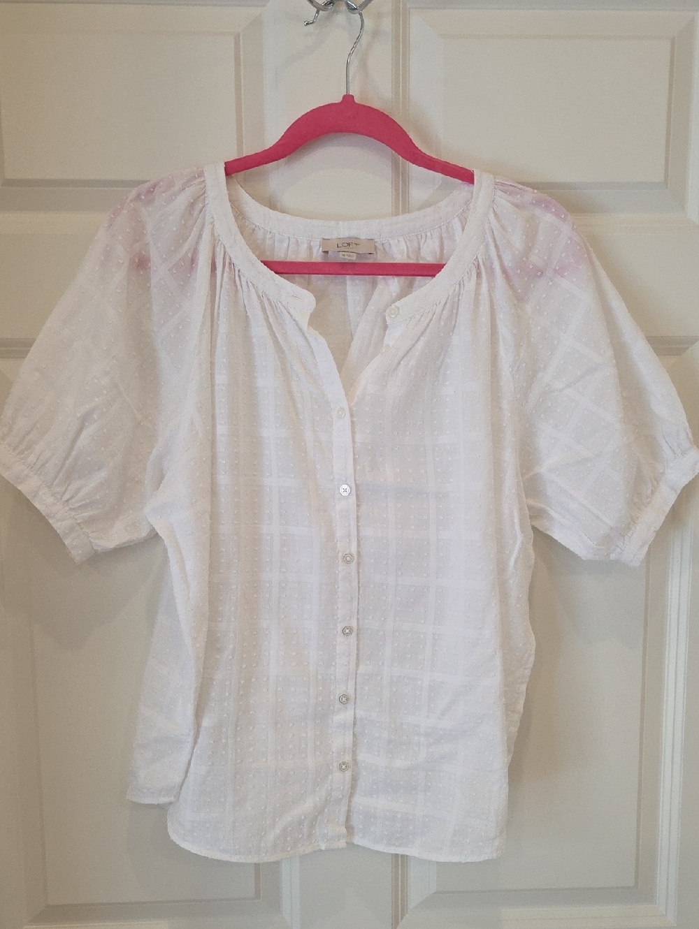 LOFT White Dot-Textured Button Front Blouse